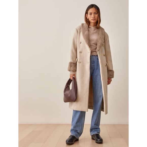 Reformation Lester Double Breasted Trench Coat Tan/Beige Size Small Relaxed Fit - Picture 2 of 12